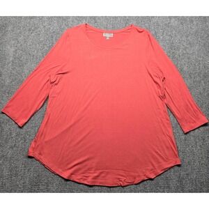 JM Collection Blouse Womens XL Coral 3/4 Sleeve Tunic Top Stretch Pullover